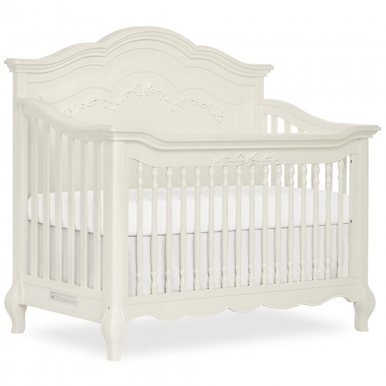 Evolur Aurora Deluxe Edition 5 in 1 Curved Convertible Crib I Fairytale Nursery I Easily Converts to Toddler Bed, 3-Position Adjustable Mattress Support I Curved Headboard And Footboard in Ivory Lace