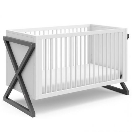 Rosebery Kids Traditional 3 in 1 Wood Convertible Crib in White and Gray