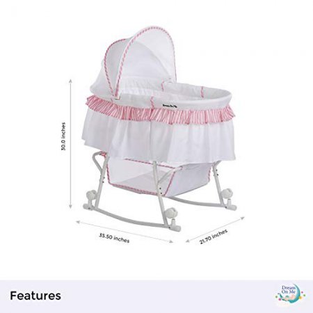 Dream On Me Lacy Portable 2-in-1 Bassinet, Pink/White