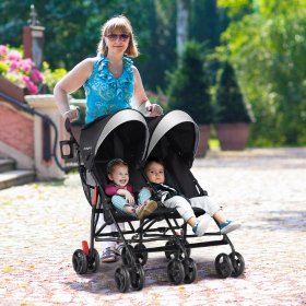 Baby-joy Foldable Twin Baby Double Stroller Kids Ultralight Umbrella Stroller Pushchair