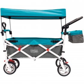 Creative Outdoor Push Pull Collapsible Folding Wagon Stroller Cart for Kids | Silver Series Plus | Beach Park Garden & Tailgate (Teal)