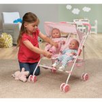 Badger Basket Folding Double Doll Umbrella Stroller - Pink/Gingham -