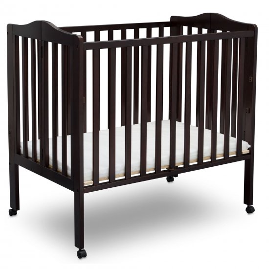 Delta Children Folding Portable Mini Crib with 1.5-inch Mattress, Dark Chocolate