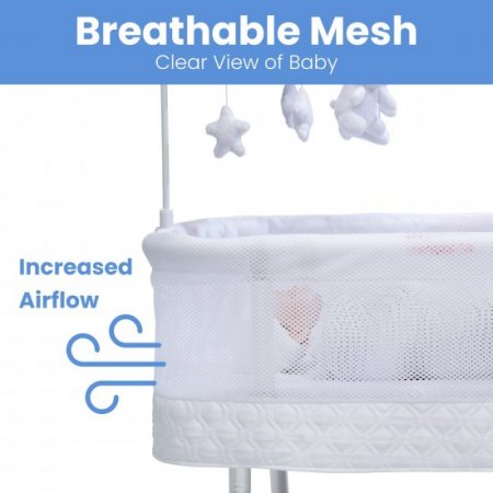 Delta Children Nod Bassinet - Smart Sleeper with Auto Glide Motion, Wi-Fi and Airflow Mesh - Compatible with Amazon Alexa, Goggle Assistant and Delta Children Connect App, White