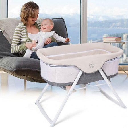 BabyJoy Foldaway Baby Bassinet Crib Newborn Rocking Sleeper Traveler Portable /Bag Gray