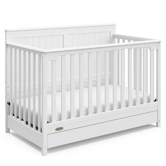 Rosebery Kids Traditional Wood 4 in 1 Convertible Crib with Drawer in White