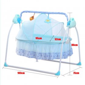 Aohuada Bluetooth Electric Cradle Baby Swing Infant Bed Cot Crib Rocking Basket Newborn Bassinet 0-24 Months 25kg Automatic Intelligent Sleeping(Blue)