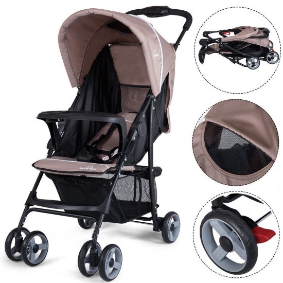 5-Point Safety System Foldable Lightweight Baby Stroller Coffee