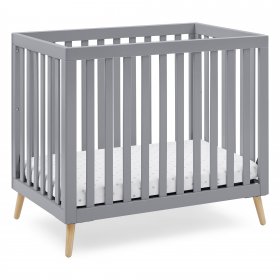 Delta Children Essex Convertible Mini Baby Crib with 2.75-Inch Mattress, Grey w/Natural