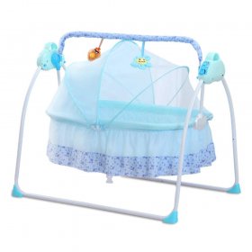 Aohuada Bluetooth Electric Cradle Baby Swing Infant Bed Cot Crib Rocking Basket Newborn Bassinet 0-24 Months 25kg Automatic Intelligent Sleeping(Blue)