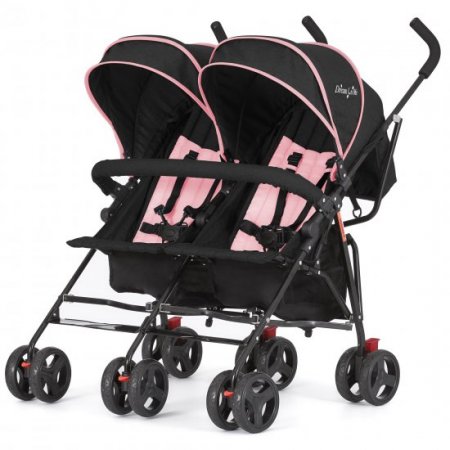 Dream On Me Volgo Umbrella Stroller Side-by-Side Stroller Double Stroller, Pink