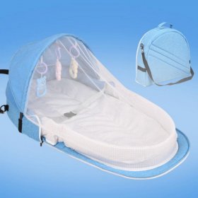 Shengshi Portable Bassinet For Baby Foldable Baby Bed Travel Sun Protection Mosquito Net Breathable Infant Sleeping Basket With Toys Gray