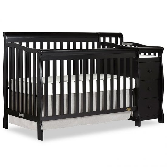 Dream On Me Brody 4-in-1 Fixed-Side Convertible Crib and Changing Table Combo, Black