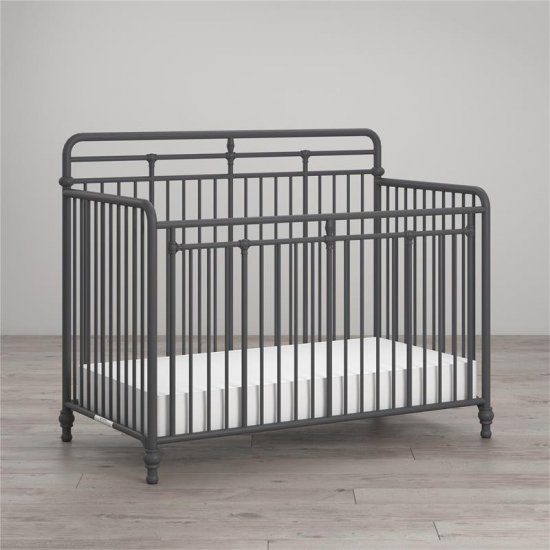 Rosebery Kids Traditional Metal 3 in 1 Convertible Crib in Grey