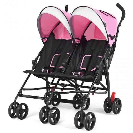 Baby Joy Foldable Twin Baby Double Stroller, Pink