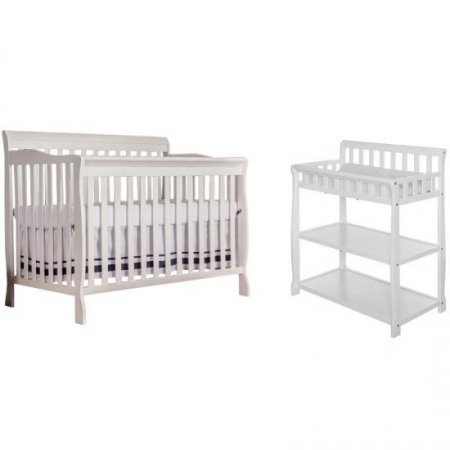 Baby Crib with Changing Table 2 Piece Set in White