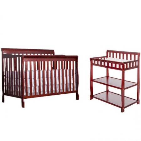 Baby Crib with Changing Table 2 Piece Set in Cherry