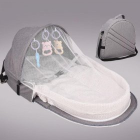 Shengshi Portable Bassinet For Baby Foldable Baby Bed Travel Sun Protection Mosquito Net Breathable Infant Sleeping Basket With Toys Gray