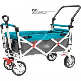 Creative Outdoor Push Pull Collapsible Folding Wagon Stroller Cart for Kids | Silver Series Plus | Beach Park Garden & Tailgate (Teal)