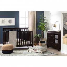 South Shore Little Smileys Baby Crib with Toddler Rail, Espresso